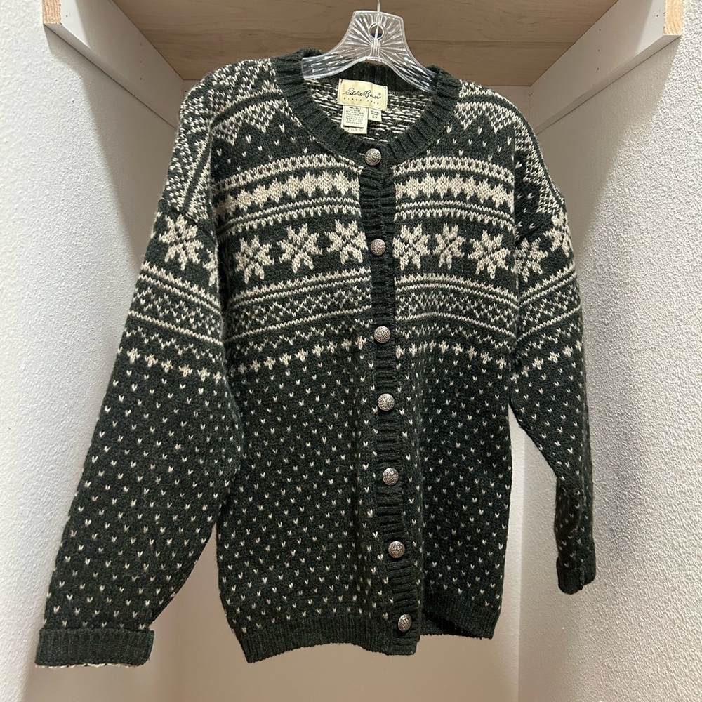 Vintage 90s Eddie Bauer Green Fair Isle Cardigan